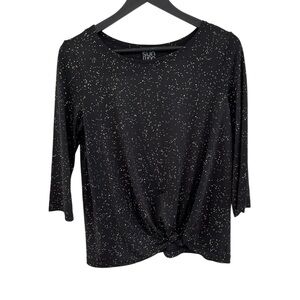 Clara Sun Woo Black Top with sparkling Dots knot bottom